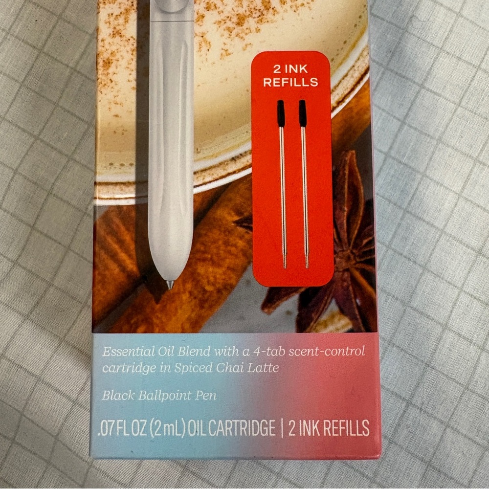 Essential Oil Black Ballpoint Pen with Refills- spiced chai latte NIB